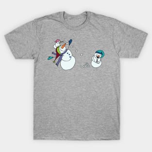 Snowmen having a snowball fight T-Shirt